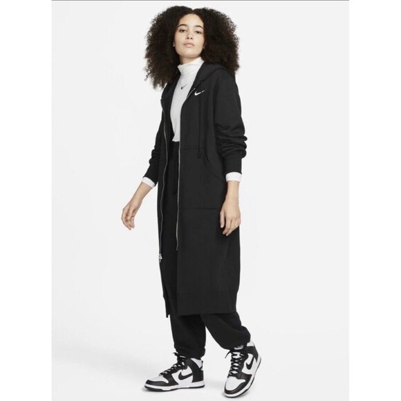 Nike DQ5745-010 Sportswear Phoenix Long Zip Hoodie Coat Dress Black Medium - Picture 1 of 7